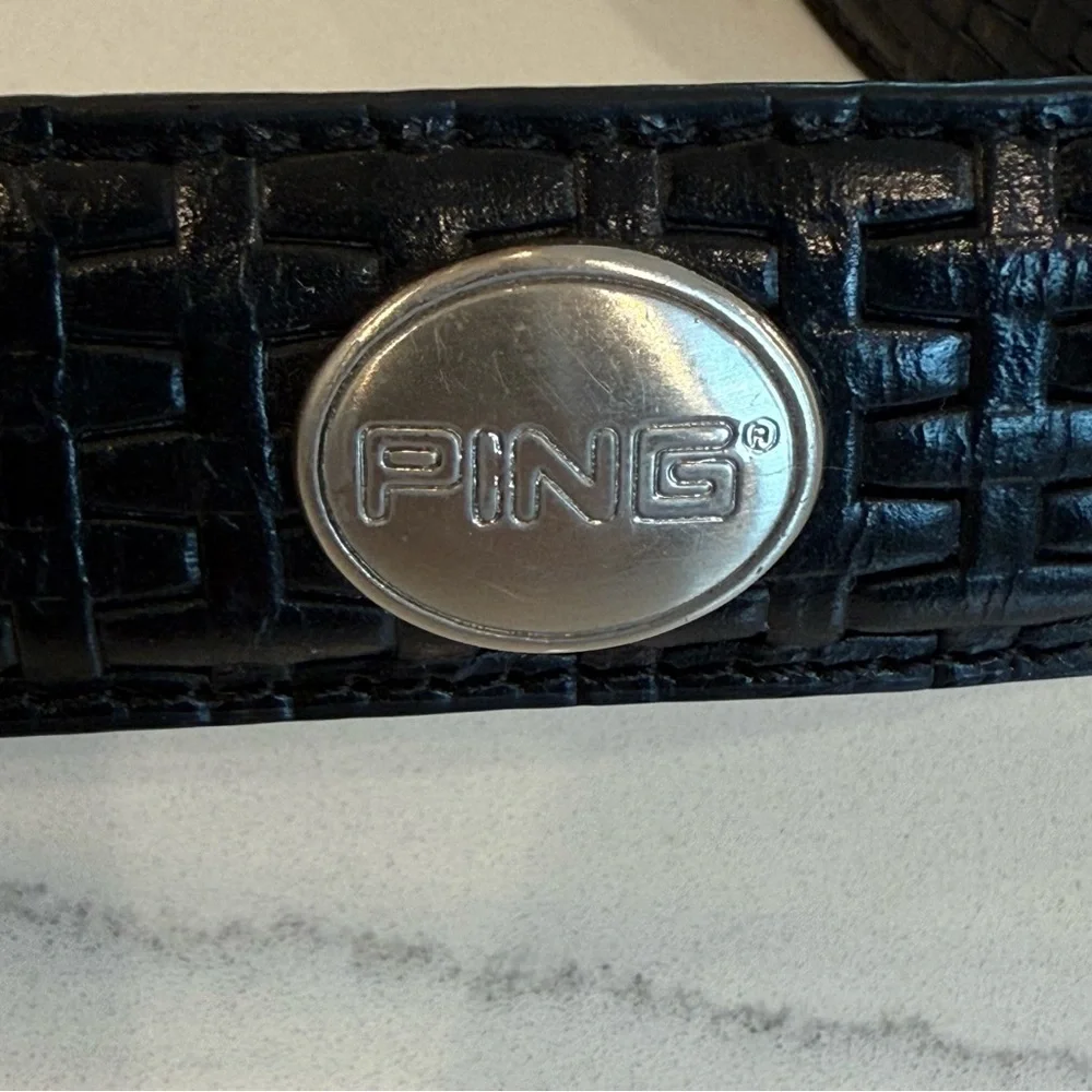 Ping‎ Golf Embossed Italian Woven Leather Belt Metal Details Size 40 Black EUC